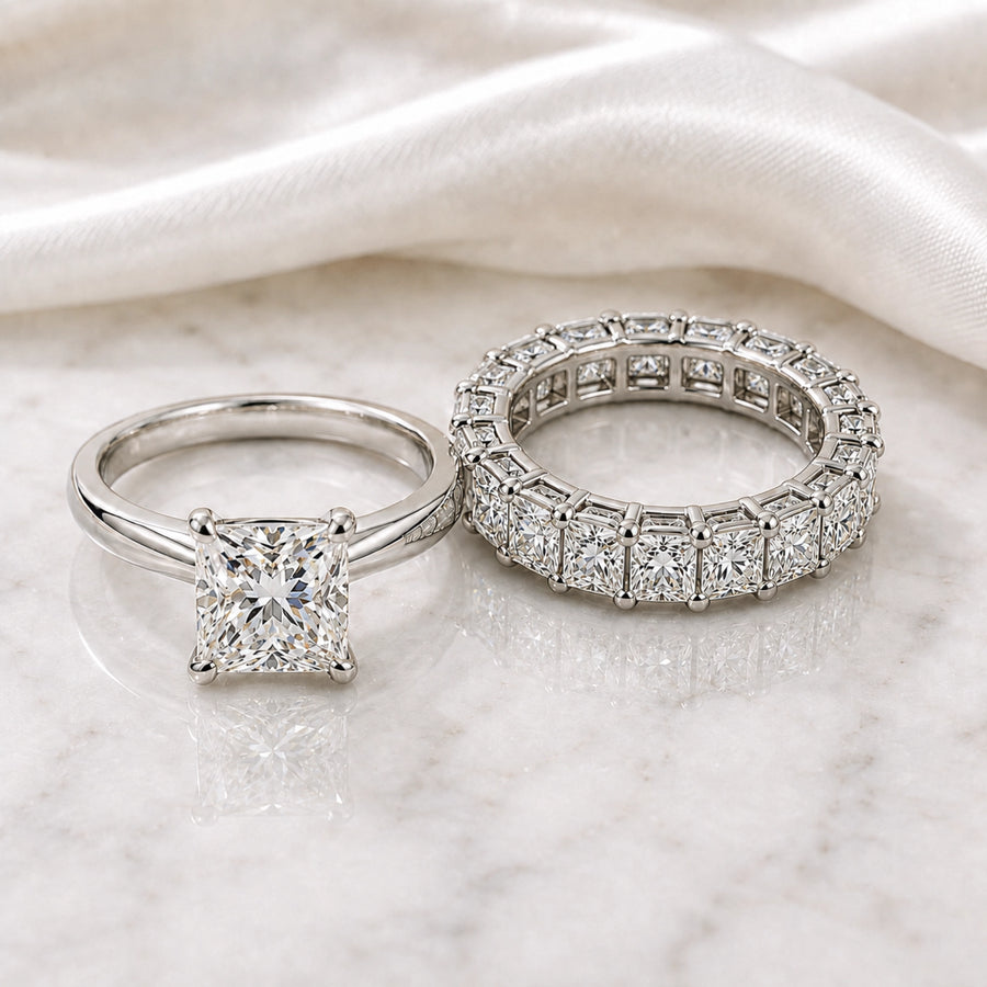 Diamond ring set prepared for insurance appraisal documentation