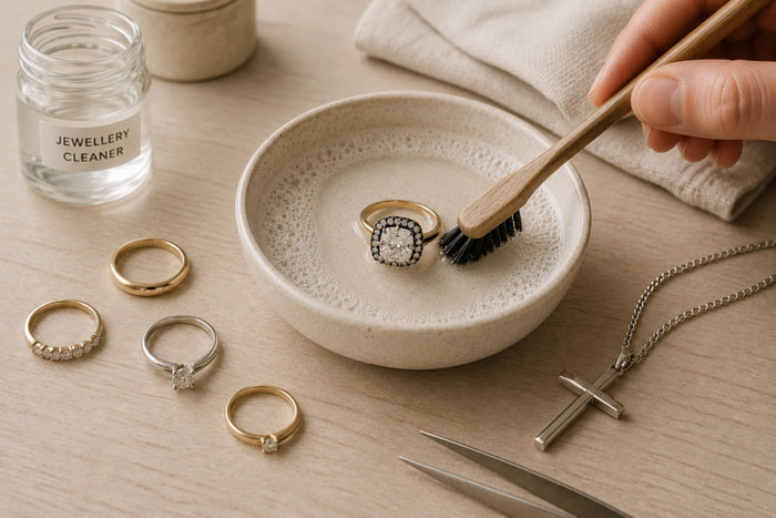 Jewellery being professionally cleaned with a soft brush