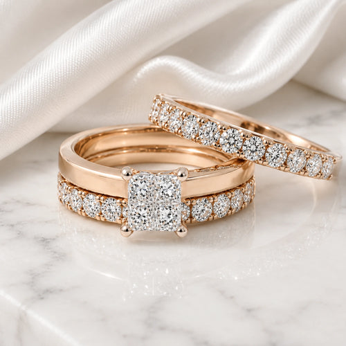 Princess-cut diamond bridal ring set in rose gold